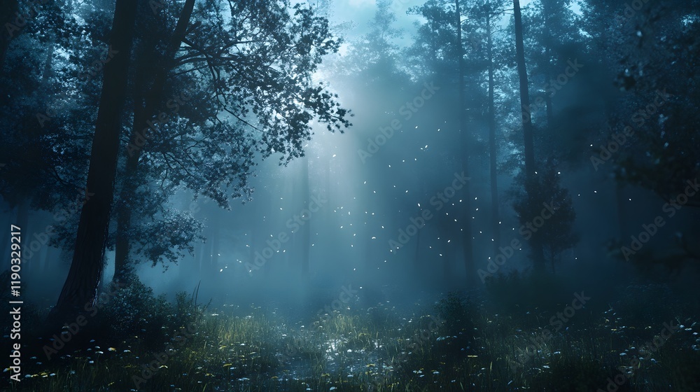 Fototapeta premium rays of light in the misty forest