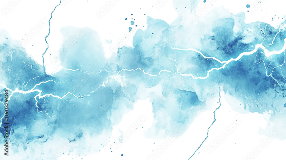 Abstract blue lightning and cracks on white background in watercolor painting style. Abstract blue lightning and cracks on white background in watercolor painting style.