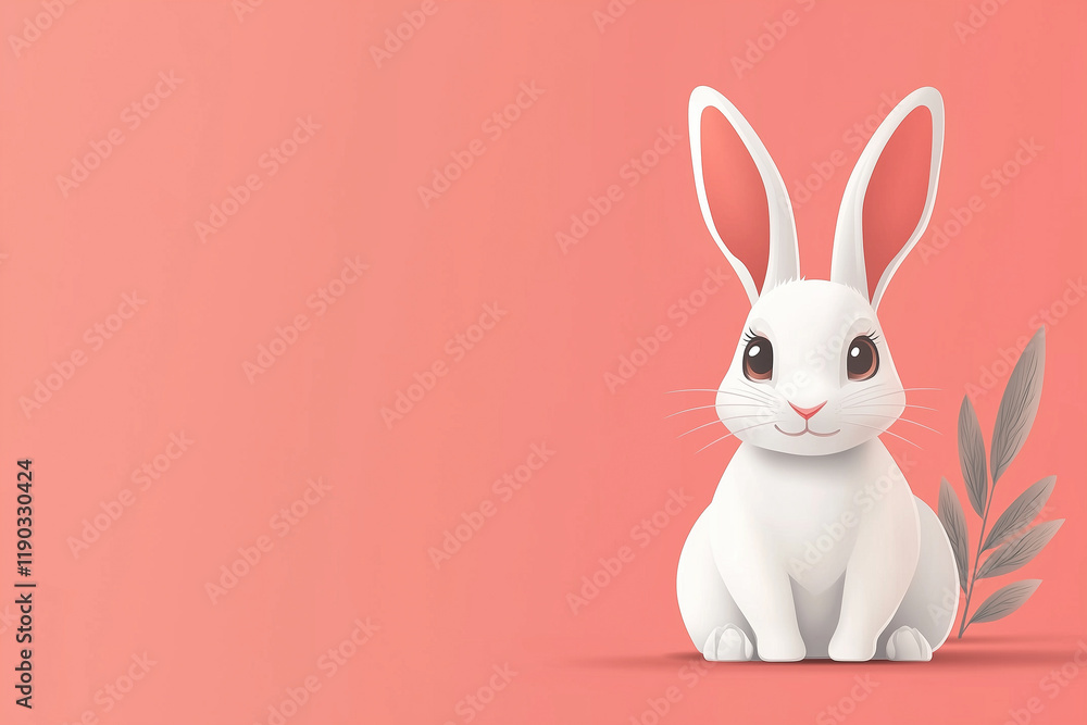 Obraz premium Illustration of a Easter bunny with a soft and friendly expression. Copy space on the left side.