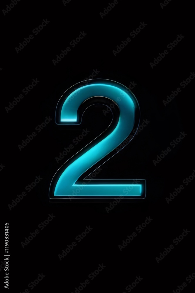 Glowing neon blue number two on black background. Glowing neon blue number two on black background.
