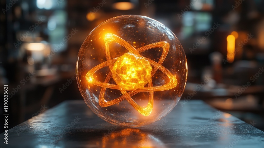 Glowing Atom Encased in Glass Sphere Glowing Atom Encased in Glass Sphere