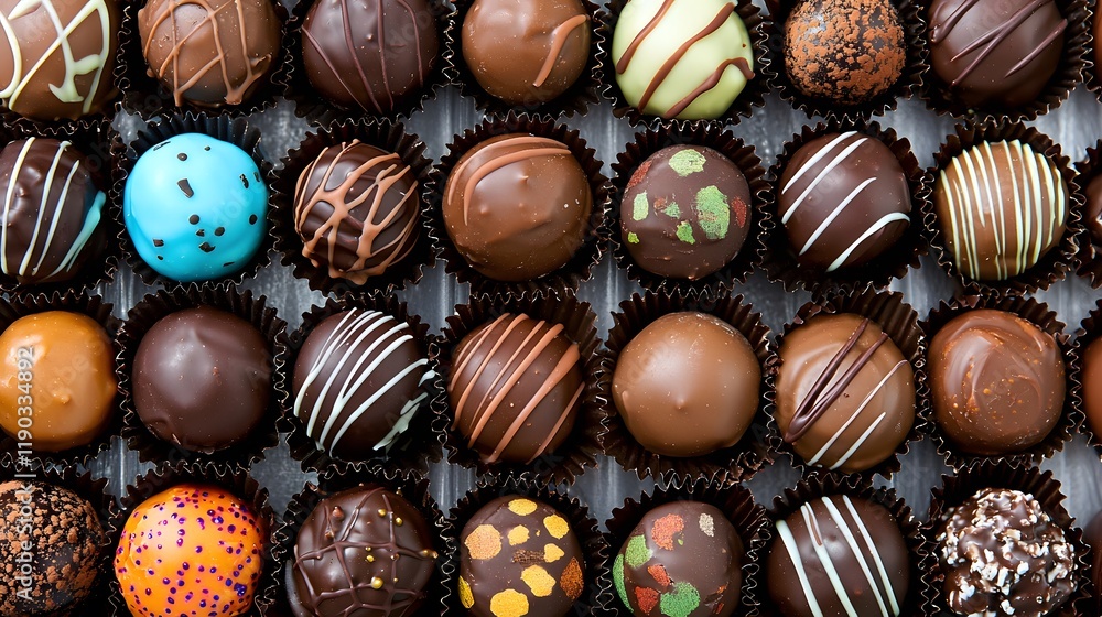 Gourmet Chocolate Truffles Assortment Delicious Confectionery Variety of Flavors and Decorations Gourmet Chocolate Truffles Assortment Delicious Confectionery Variety of Flavors and Decorations