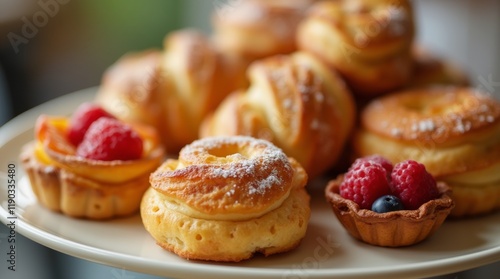 Wallpaper Mural pastry platter showcasing flaky pastries and colorful fruit tarts Torontodigital.ca