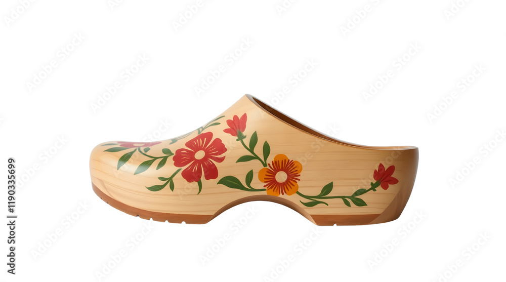 Obraz premium Hand-Painted Wooden Clog – Dutch Souvenir On White Background