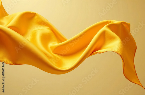 Gold background, satin flying fluttering fabric, smooth fabric with shimmering effect.