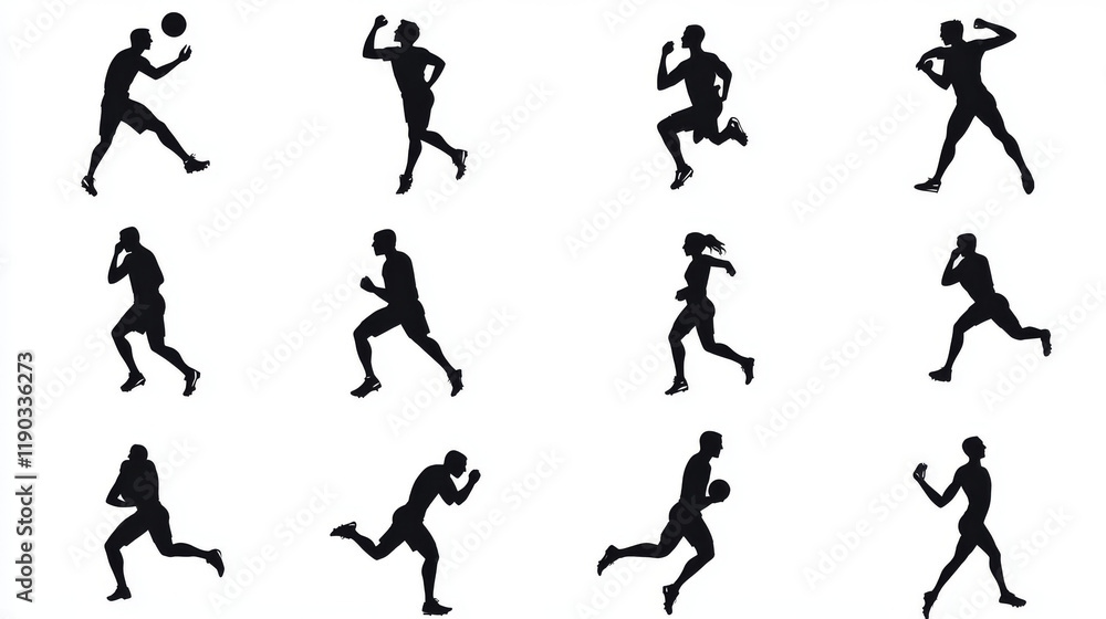 Black silhouette stylized athletes engaged in a variety of sports, vector icons on white Black silhouette stylized athletes engaged in a variety of sports, vector icons on white