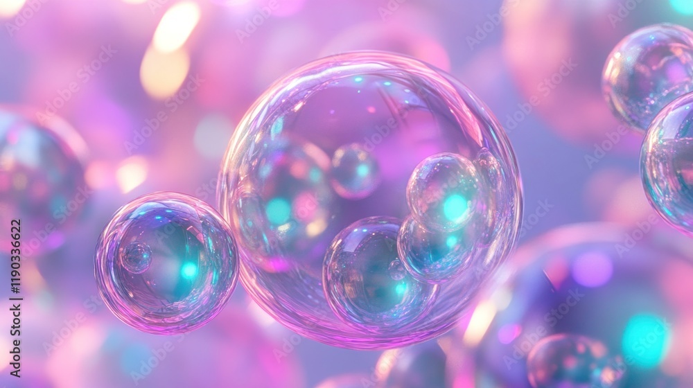 Abstract background with iridescent spheres and bokeh lights. Abstract background with iridescent spheres and bokeh lights.