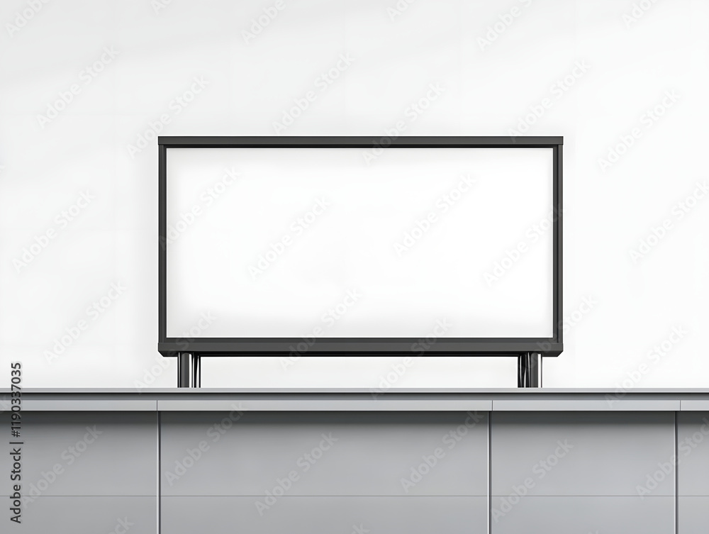 Mockup of a Minimalist Billboard with Text on Metal Structure Against White Background Mockup of a Minimalist Billboard with Text on Metal Structure Against White Background
