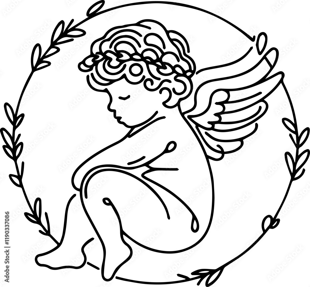 Fototapeta premium line art angel for valentine's day design and other designs
