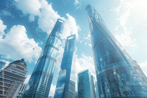 High Definition Visual of Urban Building Skyscrapers in Shanghai Financial District
