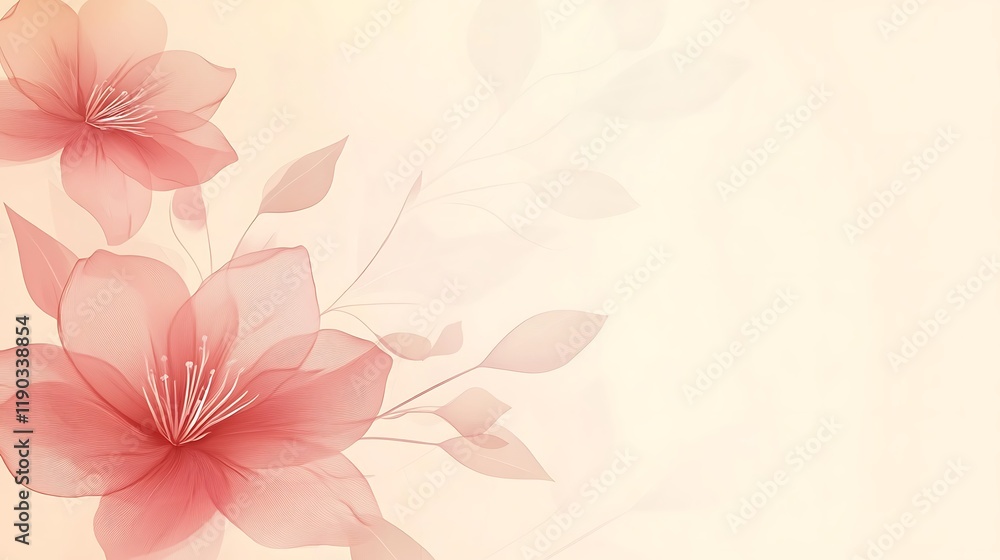 Delicate Pink Flowers and Leaves on Beige Background Delicate Pink Flowers and Leaves on Beige Background