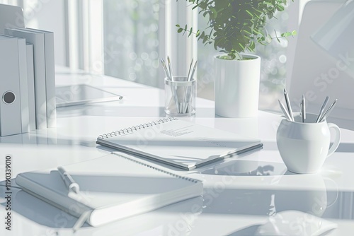 Ultra Quality Picture of White Business Desk with Diary and Pen