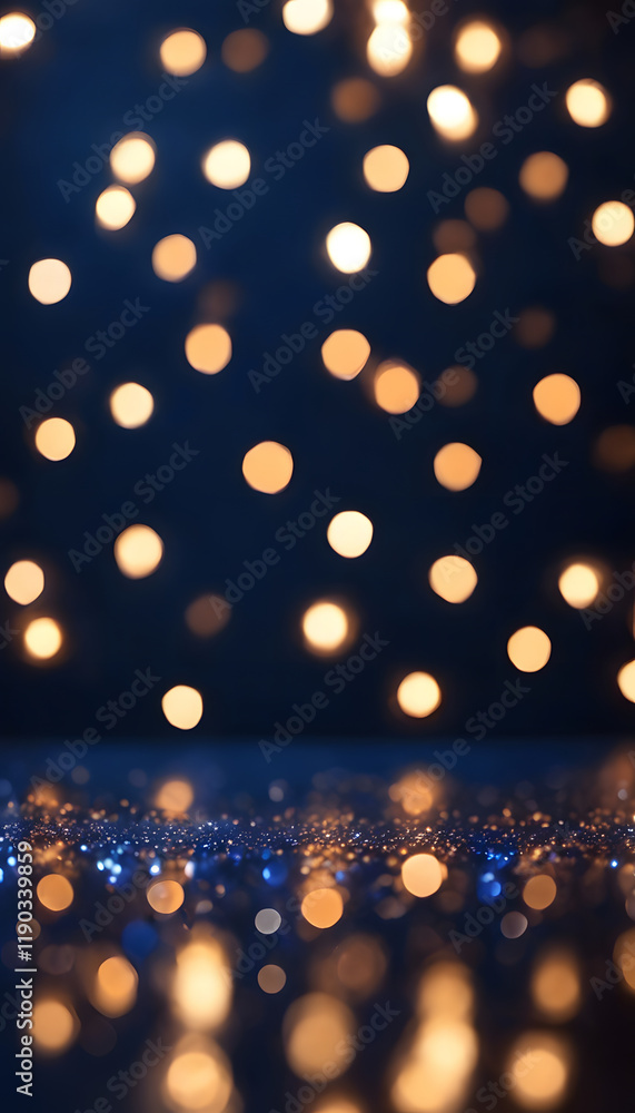 Dark blue background with glowing lights and bokeh, creating an atmosphere of mystery and magic. Abstract bokeh lights in warm and cool tones, creating a festive atmosphere. Dark blue background with glowing lights and bokeh, creating an atmosphere of mystery and magic. Abstract bokeh lights in warm and cool tones, creating a festive atmosphere.