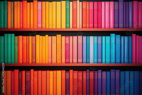 Colorful Rainbow Books on Bookshelf – Vibrant Multicolored Books Background photo