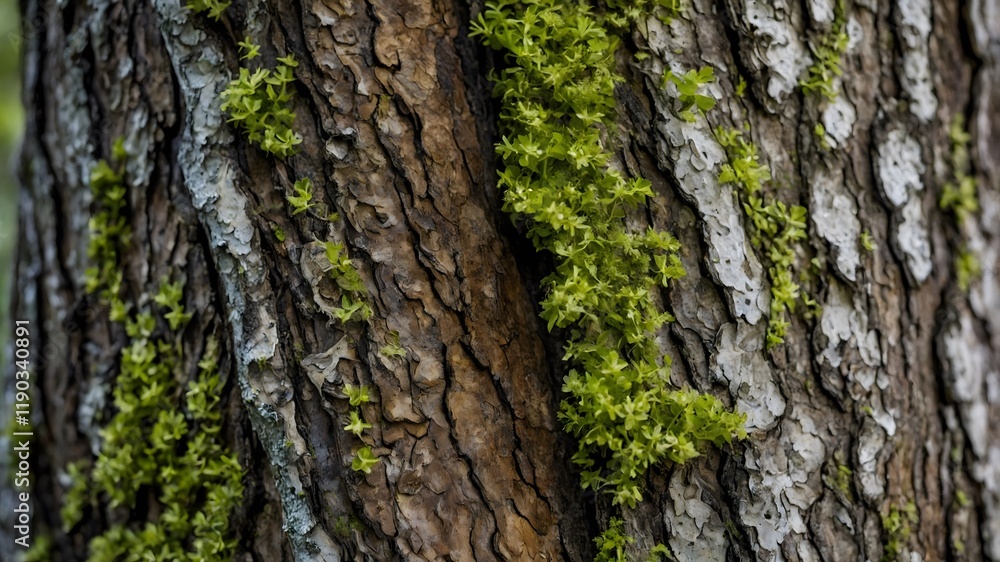 Nature's Textures: Wild Service Tree Bark with Lichen Details Nature's Textures: Wild Service Tree Bark with Lichen Details