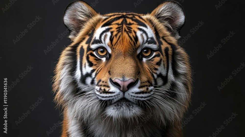 Majestic tiger portrait against dark background. Majestic tiger portrait against dark background.