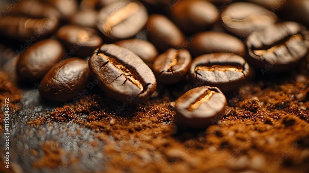 Roasted Coffee Beans Close Up Ground Coffee Roasted Coffee Beans Close Up Ground Coffee