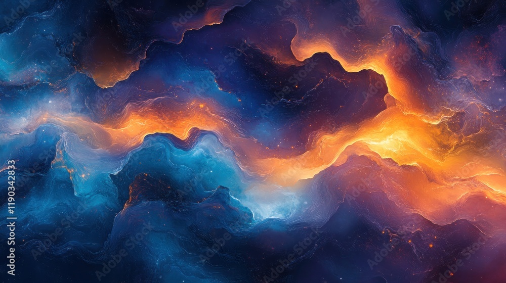 Naklejka premium Abstract fiery and icy blue and orange swirls.