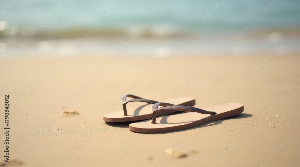 Flip-flops partially buried in soft sand on a quiet beach, with a peaceful and minimalist vibe under warm afternoon light. Flip-flops partially buried in soft sand on a quiet beach, with a peaceful and minimalist vibe under warm afternoon light.
