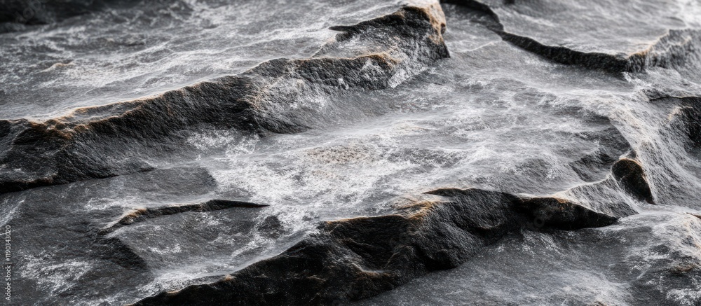 Close-up of dark grey stone texture with white veins and rough surface. Close-up of dark grey stone texture with white veins and rough surface.