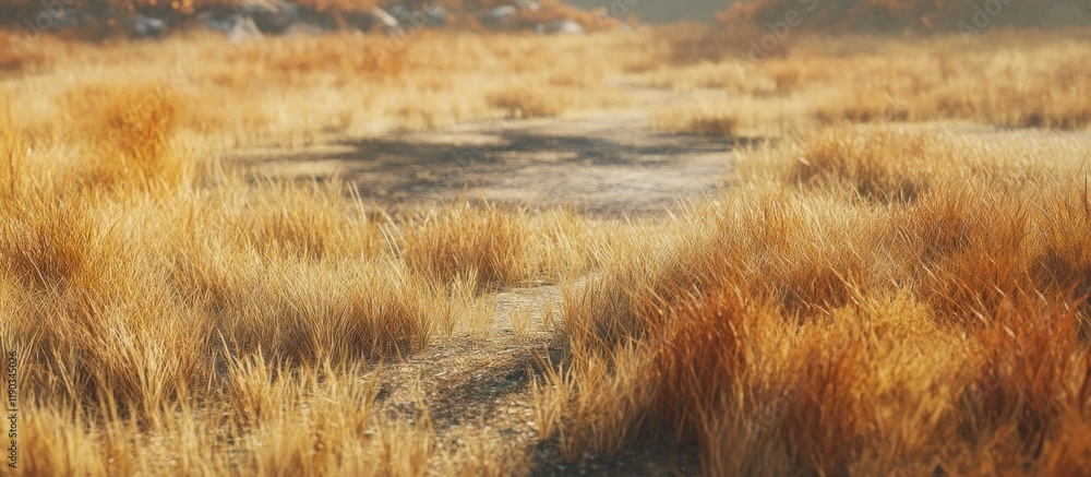 Golden grass path through dry field. Golden grass path through dry field.