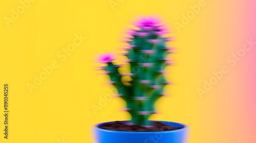 Motion Blur: Pink Cactus in Vibrant Blue Pot photo