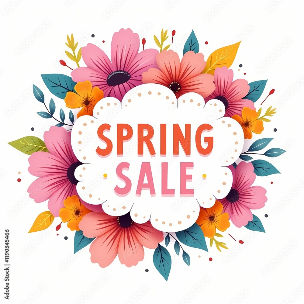 Obraz premium Spring Sale text in floral wreath with colorful flowers