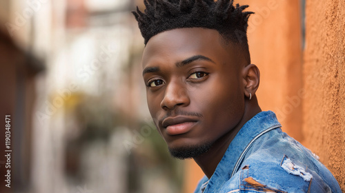 Stylish African American youth in urban setting. Perfect for street fashion, youth culture, and modern lifestyle content.