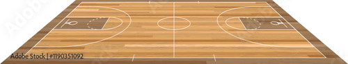 Basketball court floor with line on wood texture background. Vector illustration. Basketball Court Flat Vector Icon.