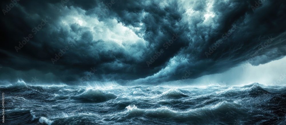 Dark stormy clouds over a raging ocean. Dark stormy clouds over a raging ocean.