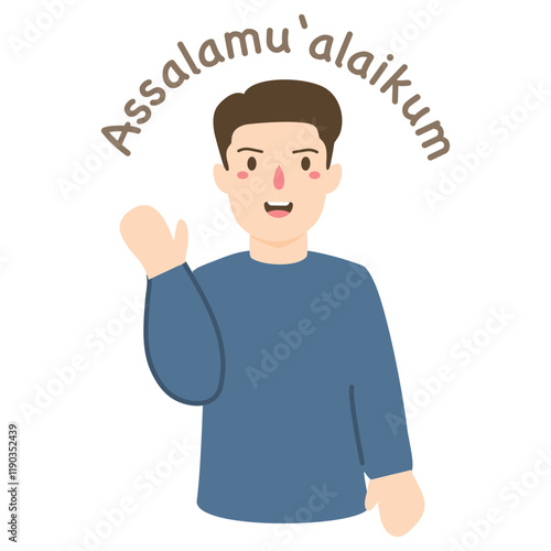 Assalamualaikum Greeting text and people character