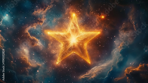 Fiery glowing star in cosmic nebula