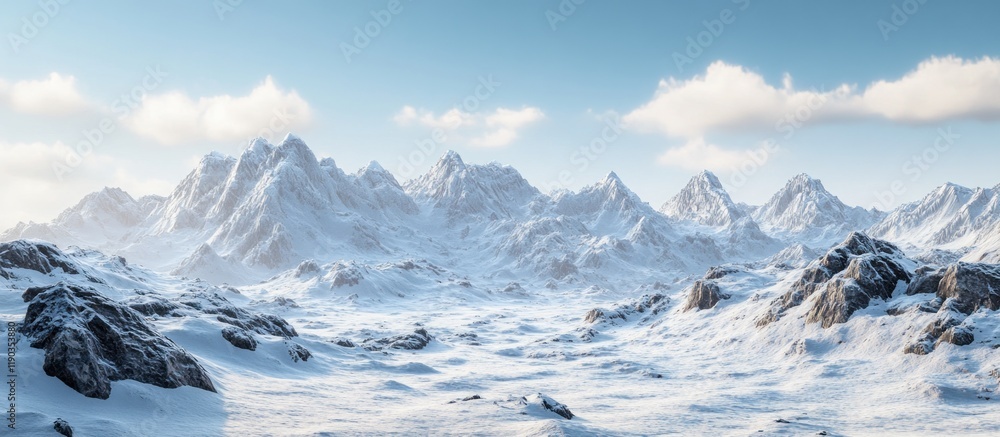 Snowy mountain range landscape with clear blue sky. Snowy mountain range landscape with clear blue sky.