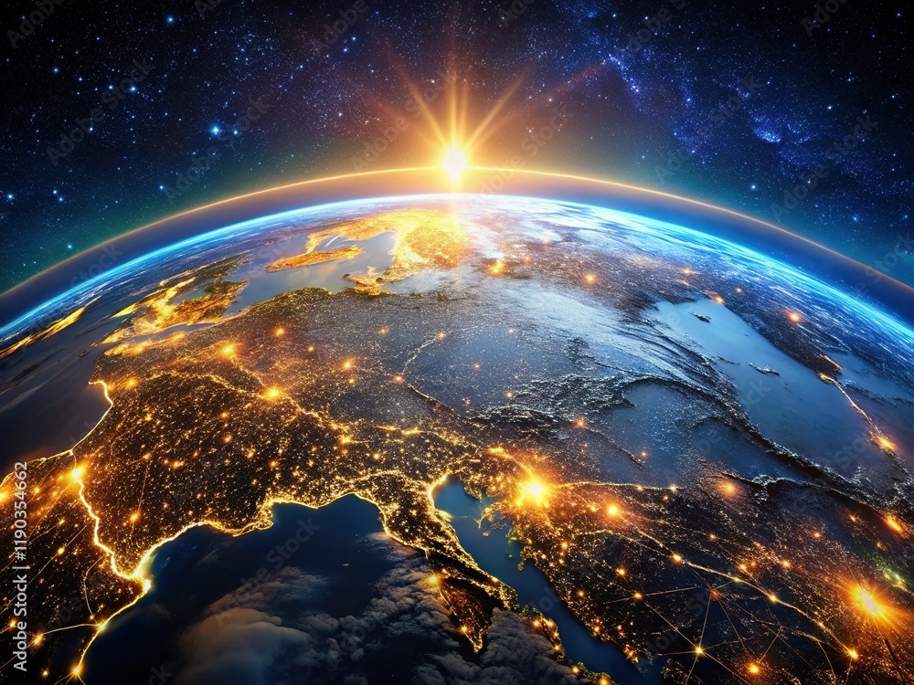 Fototapeta premium Earth at Night: Global City Lights from Space - High Resolution Stock Photo