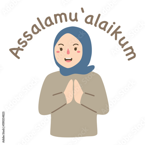 Illustration of a woman Performing Greeting assalamualaikum
