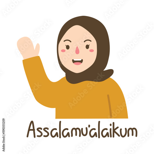 Muslim Girl Greeting assalamualaikum illustration