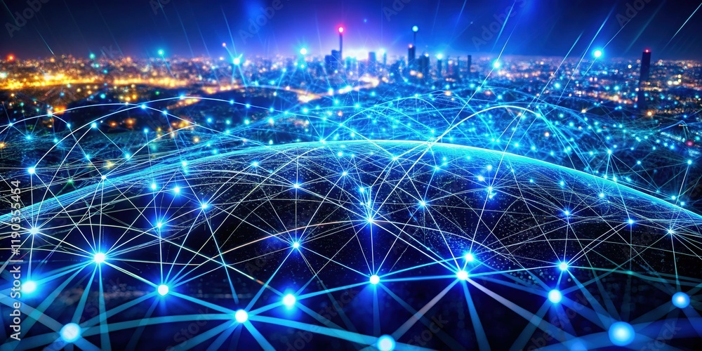 Futuristic 6G Network: Blue Digital Cyberspace at Night Futuristic 6G Network: Blue Digital Cyberspace at Night