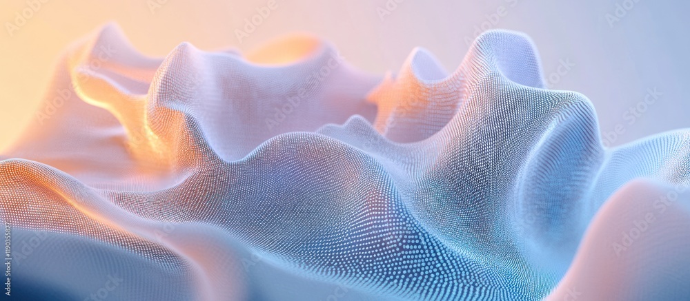 Fototapeta premium Abstract pastel-toned 3D rendered landscape with flowing, wavy forms.