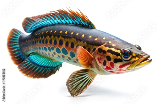 Isolated Channa Auranti Snakehead Fish on White Background, Clipping Path Included - High-Resolution Stock Photo photo