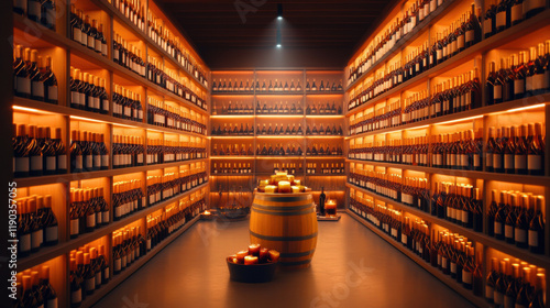 Dessert Wine, A luxurious wine cellar featuring rows of dessert wine, captured in high fidelity, perfect for upscale design and interior inspiration. photo