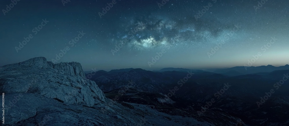 Night sky over mountain range, Milky Way visible. Night sky over mountain range, Milky Way visible.