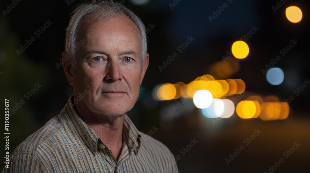 Fototapeta premium Senior executive in evening outdoor setting. Ideal for retirement planning, executive coaching, or senior leadership content.