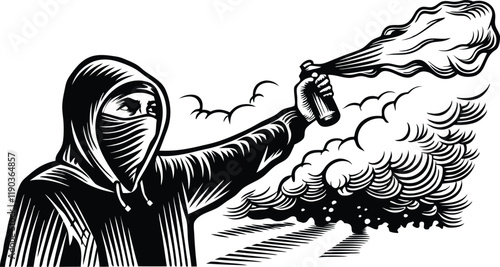 A protester throws a burning bottle. Molotov cocktail person sketch transparent background  crossing the street