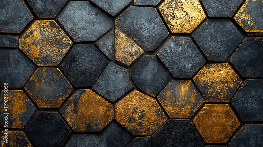 Abstract black background with a gold hexagon pattern, perfect for creating a luxury wallpaper for banners or posters Abstract black background with a gold hexagon pattern, perfect for creating a luxury wallpaper for banners or posters