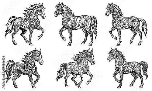 Horse Line Drawing for Children’s Coloring Books, Great for Early Learning and Art Exploration on a White Background.