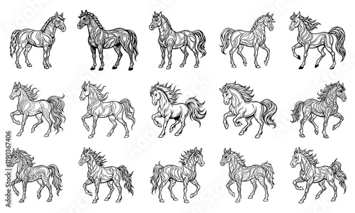 Horse Line Drawing for Children's Coloring Books, Ideal for Early Learning and Creative Art Exploration on a Clean White Background.