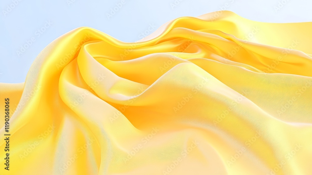 Obraz premium Vivid yellow fabric flows against clear blue sky backdrop vibrant