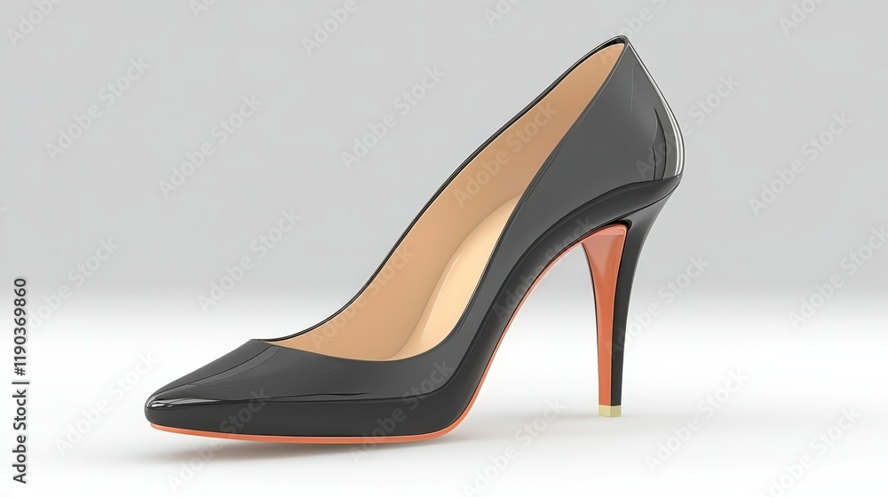 Elegant black high heel shoe with striking red sole classic fashion statement. Elegant black high heel shoe with striking red sole classic fashion statement.