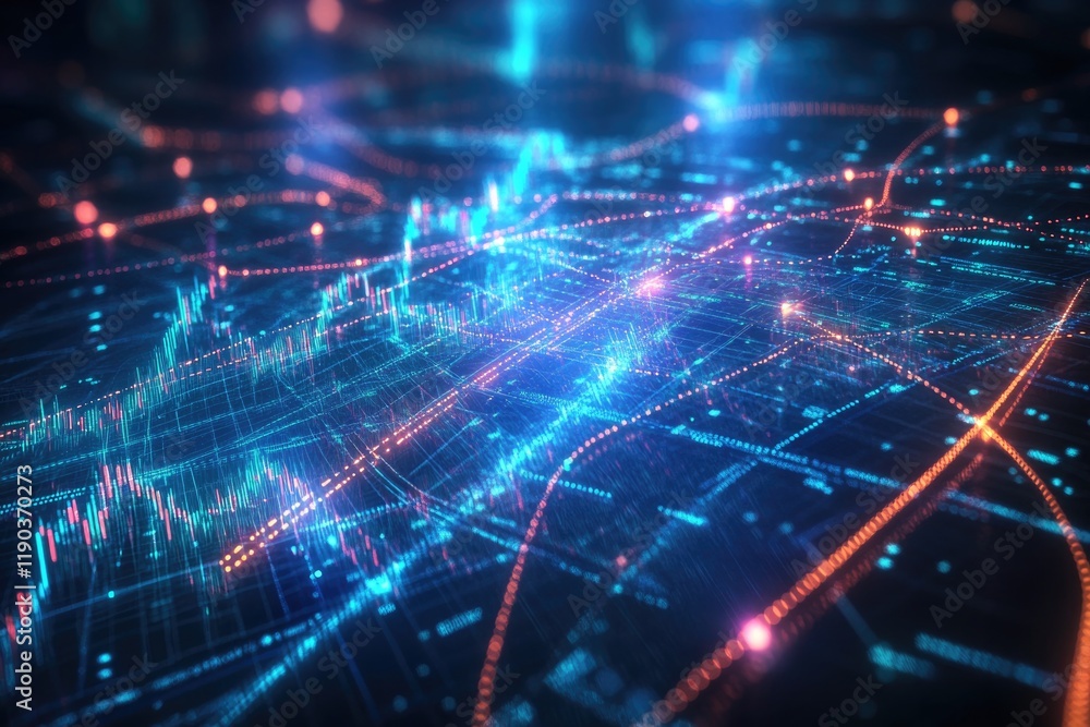 Dynamic digital landscape showcasing vibrant lines and glowing n Dynamic digital landscape showcasing vibrant lines and glowing n