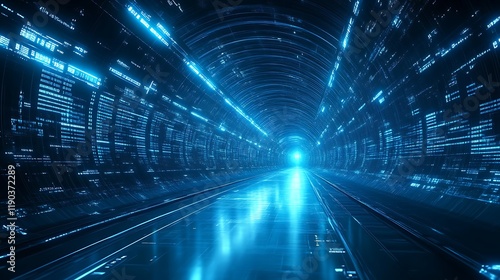 Wallpaper Mural Futuristic Digital Tunnel Illuminated with Blue Data Streams Torontodigital.ca